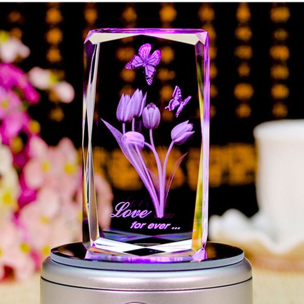 

2021 new tulip laser engraved crystal night light changing led lamp novelty gifts v0i1