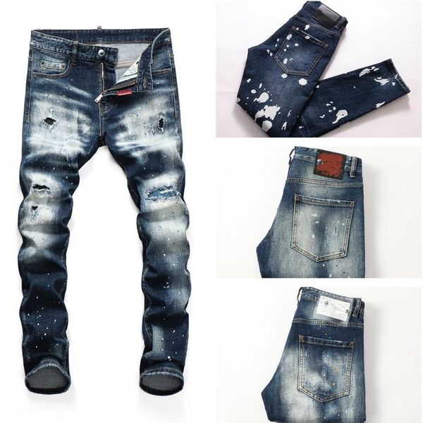 

autumn digner dsq ny feet mens jeans ripped d2 paint splatter retro blue straight jean streetwear beggar stree