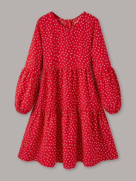 

girls polka dot zipper detail smock dress she, Red;yellow