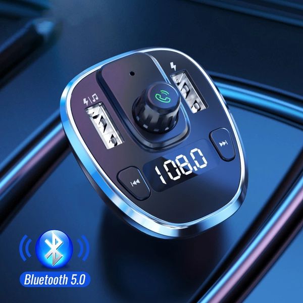 

usb car charger wireless bluetooth 5.0 car hands-kit fm transmitter fast charger mp3 for iphone xiaomi mobile phone hipping