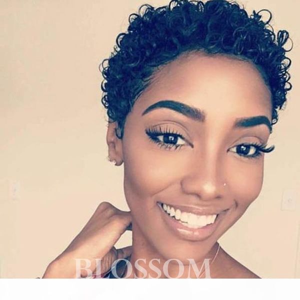 

new arrival baby hair brazilian short human hair wigs glueless full lace wig pixie cut human hair wig for black women, Black;brown
