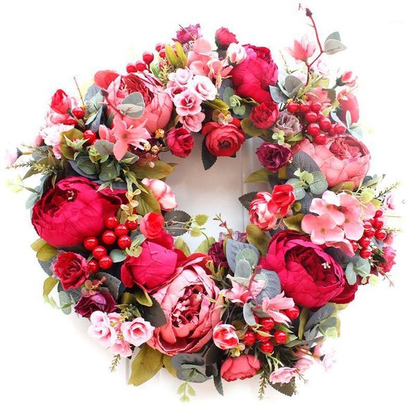 

decorative flowers & wreaths diy artificial autumn wreath emulated red peony door decoration christmas knocker suitable for wedding decorati