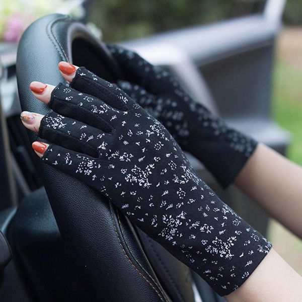 

screen uv women non anti-slip glove thin protection gloves glove riding lady finger half touch breathable mittens slip sun, Blue;gray