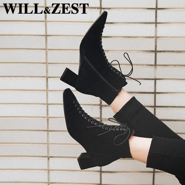 

boots will&zest female winter booties woman 2021 high heel women's footwear shoes lace up pointe punk fetish booty, Black