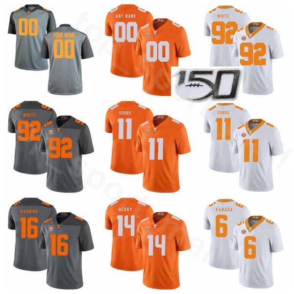 NCAA Tennessee Voluntários 16 Peyton Mann Jersey Futebol Faculdade 92 Reggie Branco 6 Alvin Kamara 14 Eric Berry 11 Joshua Dobbs Nome personalizado