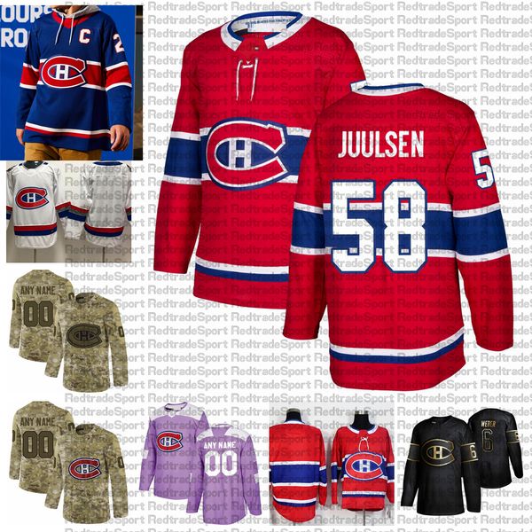 

2021 reverse retro customize #58 noah juulsen montreal canadiens hockey jerseys golden edition camo veterans day fights cancer custom shirt, Black;red