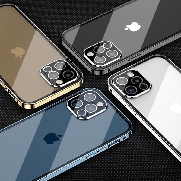 

square edge metal bumper double sided glass case for iphone 12 mini pro max luxury magnetic full protective cover h jllgyt
