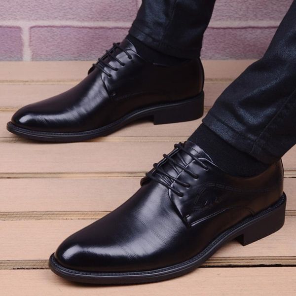 

mens shoes luxury genuine leather flats business formal shoes mens party dress brogues oxfords derby zapatos hombre, Black