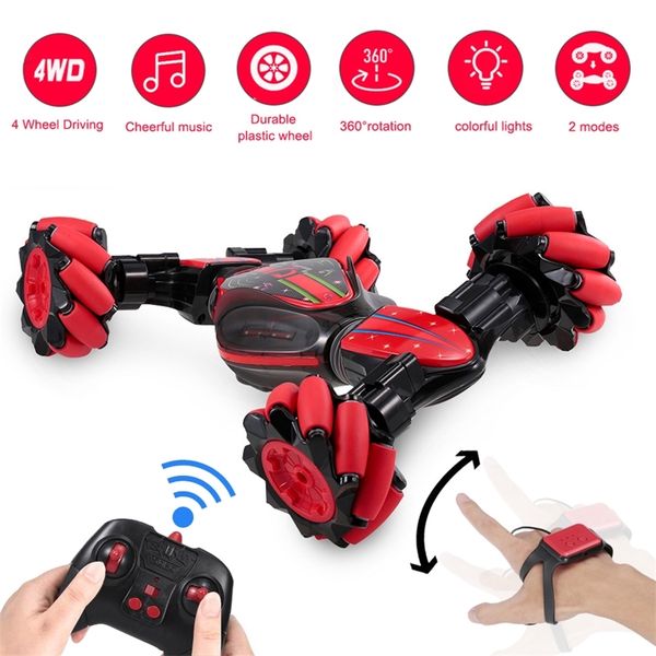 

4wd double side stunt car gesture sensor watch control drift rc car light music remote control transformer car toy for kids y200428