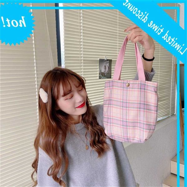 

08181 new japanese simple ins small fresh lattice bento women's shopping bag handbag