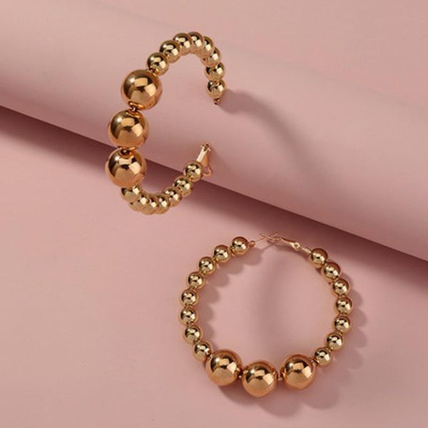 

Minar Punk Fashion Gold Color Alloy Circle Earrings for Women 2021 Large Hollow Round Geometric Beaded Hoop Earrings Pendientes, Golden;silver