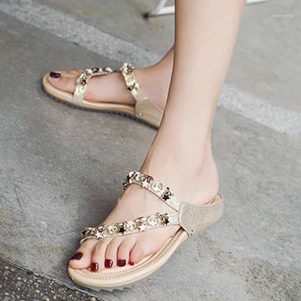 

women summer flats shoes woman pu leather flip thong slides slippers outdoor shiny crystal sandalias mujer sapato feminino d7181, Black