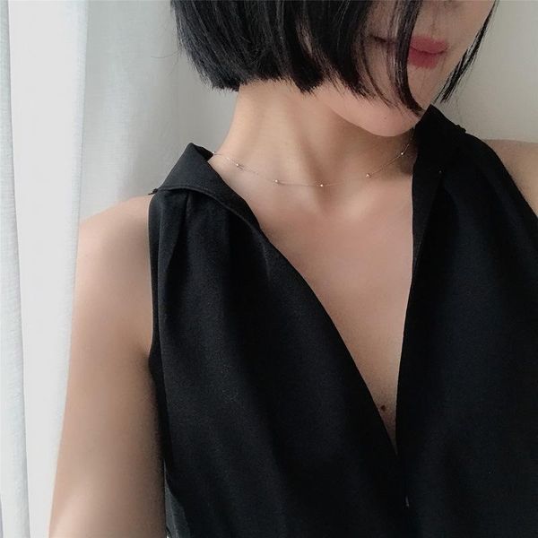 

slim retro space bead short neck chain clavicle chain, Golden;silver