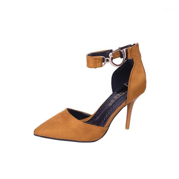 

dress shoes pointed stiletto high heel women's word buckle with sandals baotou single shoes1, Black