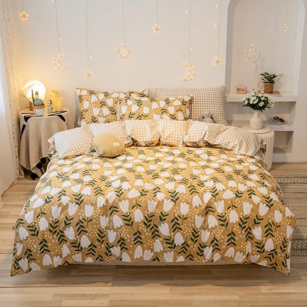 

100% cotton printed bedding set twin  king size duvet cover bed sheets pillowcase small flowers print