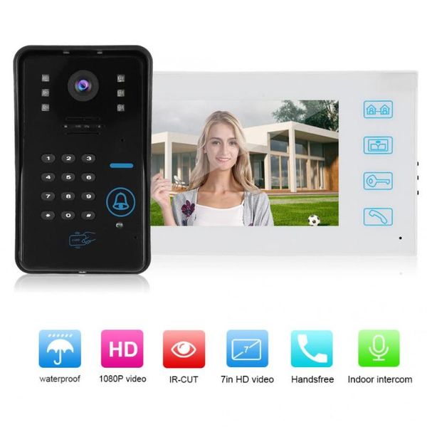 

1080p 7in wired video doorbell password card night remote access system 100-240v wired video doorbell