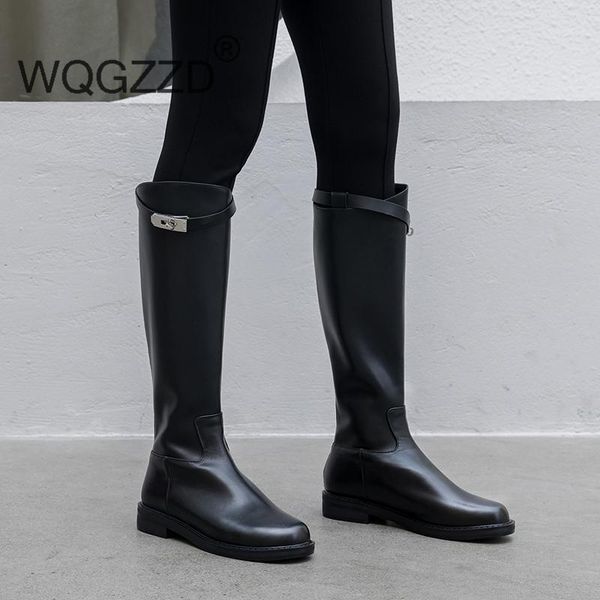 

high boots women's shoes cow leather metal decoration new winter knight boots women's riding botas mujer1, Black