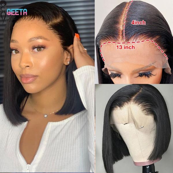 

geeta straight bob human hair wigs 4x4 lace closure bob wigs straight short wig malaysian 13x4 lace frontal human hair, Black;brown