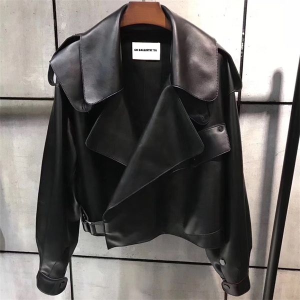 

women quality genuine leather jacket fashion lady leather jacket 201223, Black