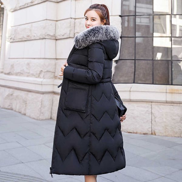 

women winter coat female both sides can be worn jacket long parka hooded fur collar padded thick slim jackets 201118, Black