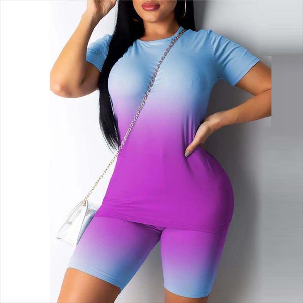 

woman 2 piece sets 2020 womens tie dyies printing round neck short sleeve and pants set 2020, Gray