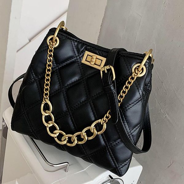 

luxurious gold chain handbag classic style pu leather bucket bag fashion shoulder bag crossbody