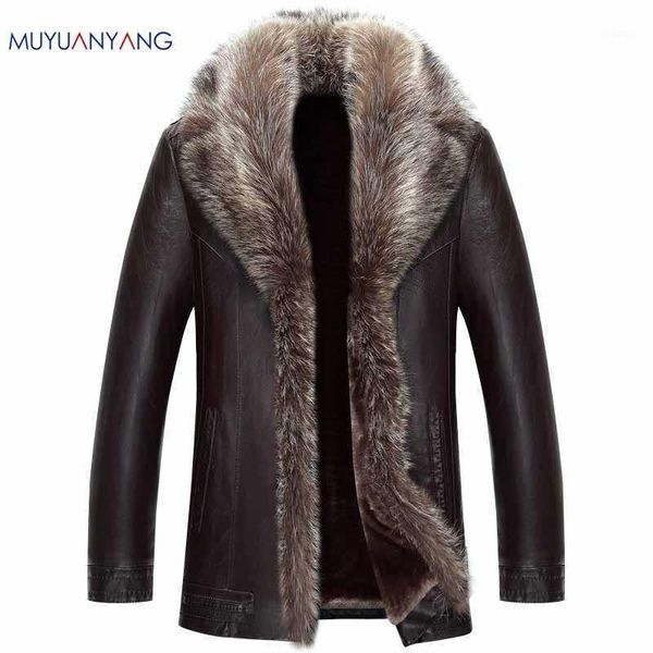 

mu yuan yang mens faux fur winter leather coat for male casual faux leather 50% off coat overcoat 3xl 4xl1, Black