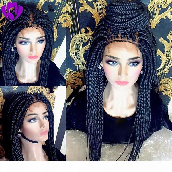 

ale africa women style brazilian full lace front braided wig natural box braids wig synthetic hair wig with baby hair, Black;brown