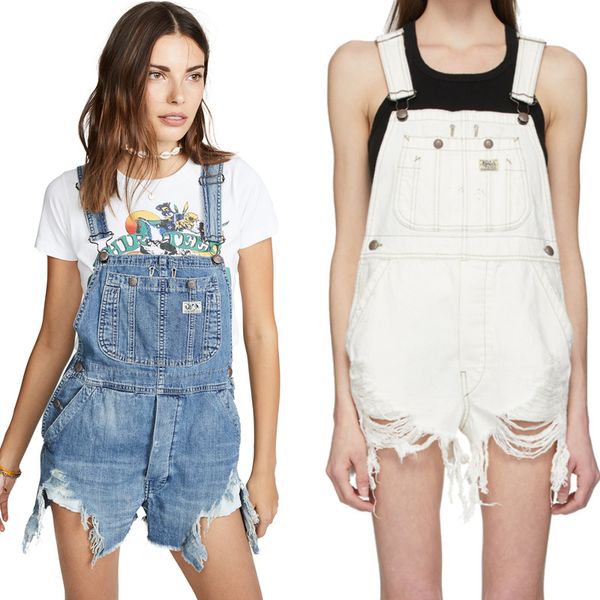 

suspenders white blue perforated raw edge denim shorts fashion suspender jumpsuit