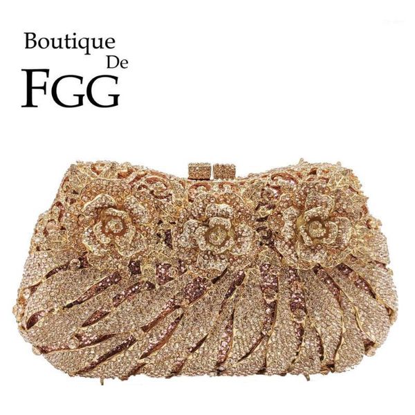 Abendtaschen Boutique De FGG Elegante Frauen Champagner Kristall Clutch Blume Geldbörsen Braut Hochzeit Strass Handtasche1