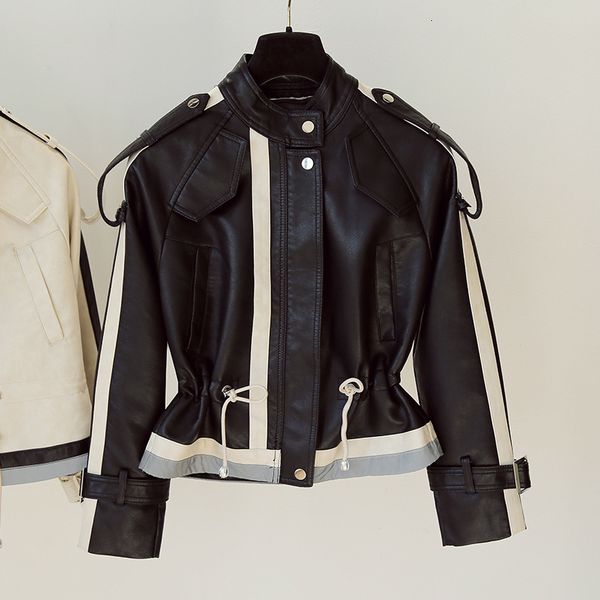 

new spring autumn women pu leather jacket woman zipper short coat female black punk bomber faux leather outwear 201016