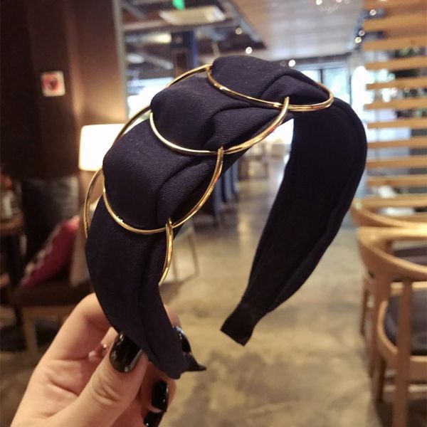 

boutique hair accessories black hair hoop female fashion gold rings cross stitching cloth art wide edge headband, Silver