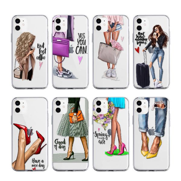 

fashion girls high heels shoes legs coffee heart for iphone 12 11 pro 7plus 7 8 8plus x xs max xr soft clear phone case cover