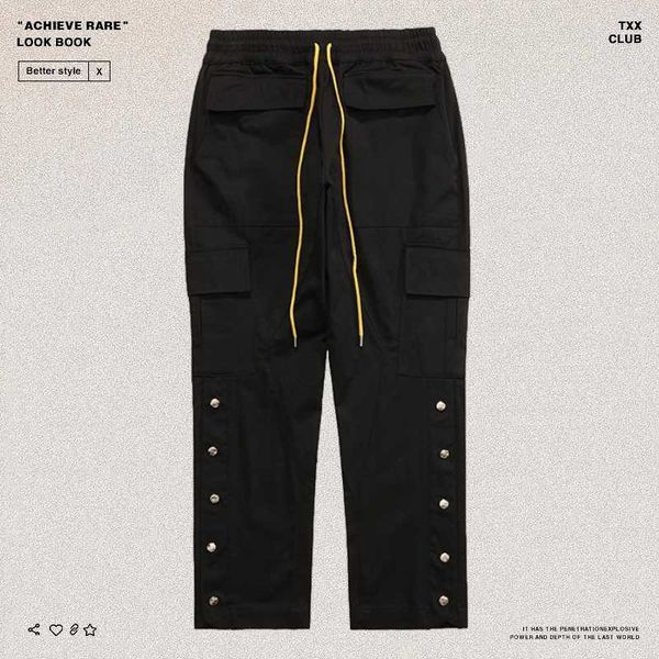 

rhude drawstring breasted overalls fog american high street fashion vibe straight tube loose casual pants, Black