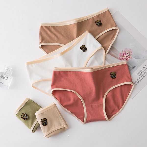 

cotton women's underwear comfortable seamless under embroidery bae panties solid lingerie mid waist girls briefs, Black;pink