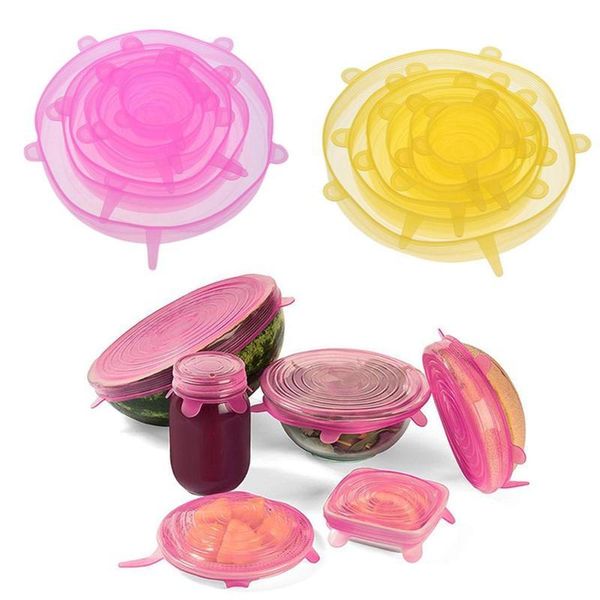

food savers & storage containers 6pcs/set silicone stretch lids wraps reusable fresh keeping sealed covers seal vacuum