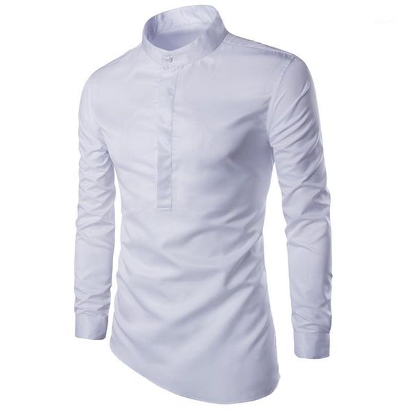 

spring autumn irregular shirt men 2020 brand white long sleeve mens dress shirts camisa social masculina streetwear shirt male1, White;black