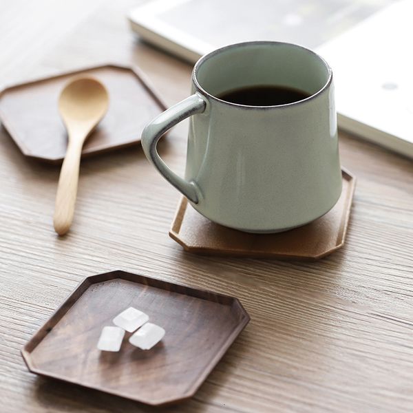 

2021 new octagon shape wood tea coffee cup pad black walnut wooden coasters durable heat resistant drink mat z5vt