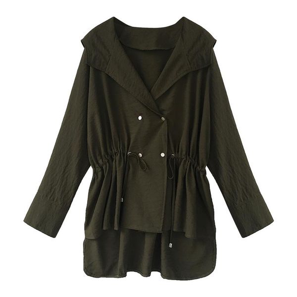 

women's jackets spring hooded thin jacket women double breasted plus size slim coat female long sleeve white armygreen khaki windbreake, Black;brown