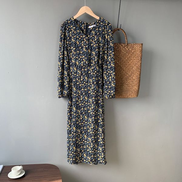 

2021 new sherhure flower print v-neck long sleeve boho loose style women vintage midi length elegant vestidos vyu8, Black;gray
