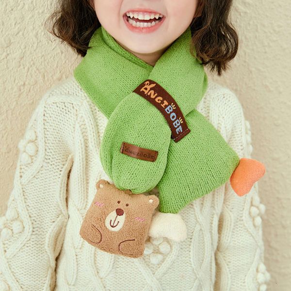 

winter cross autumn neckline cute korean lovely warm 2020 love cartoon scarf for boys and girls, Red;brown