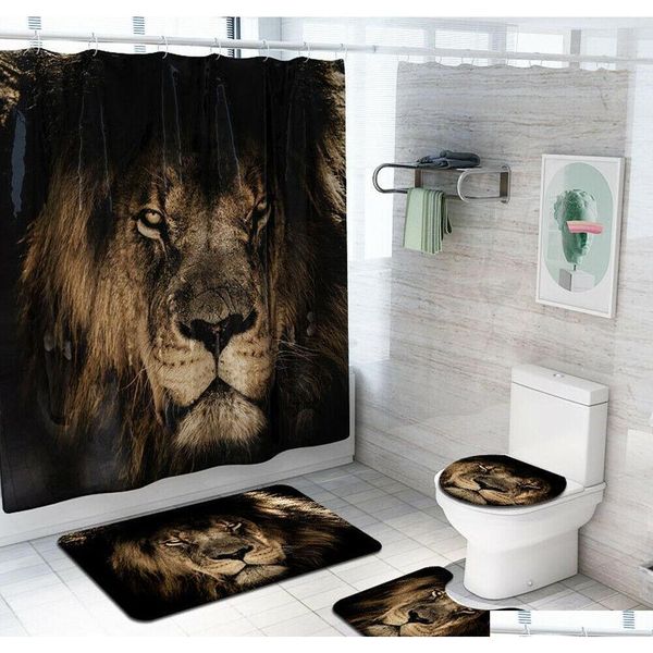 

4pcs/set bathroom polyester shower curtain non slip toilet co qylzmj sweet07