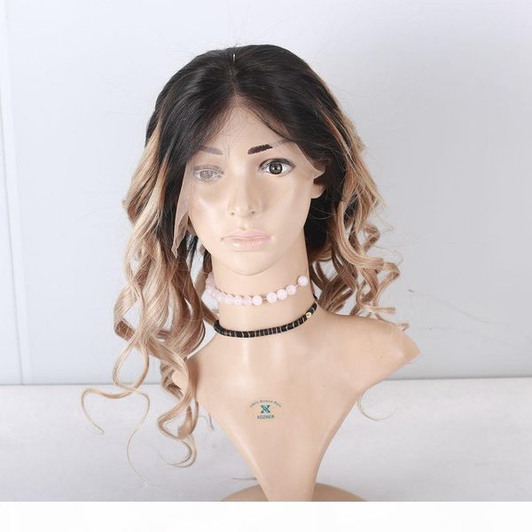 

brazilian human hair ombre 1b 18# ash blonde full lace human hair wigs with baby hair middle part pre-plucked hairline, Black;brown