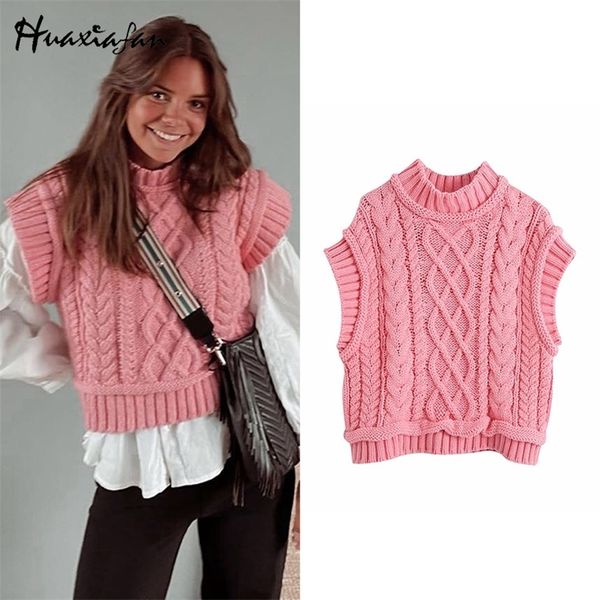 

huaxiafan fashion twist sweater vest pink high collar waistcoat vintage kintted sleeveless cross lace up femme veste chic 201223, White;black