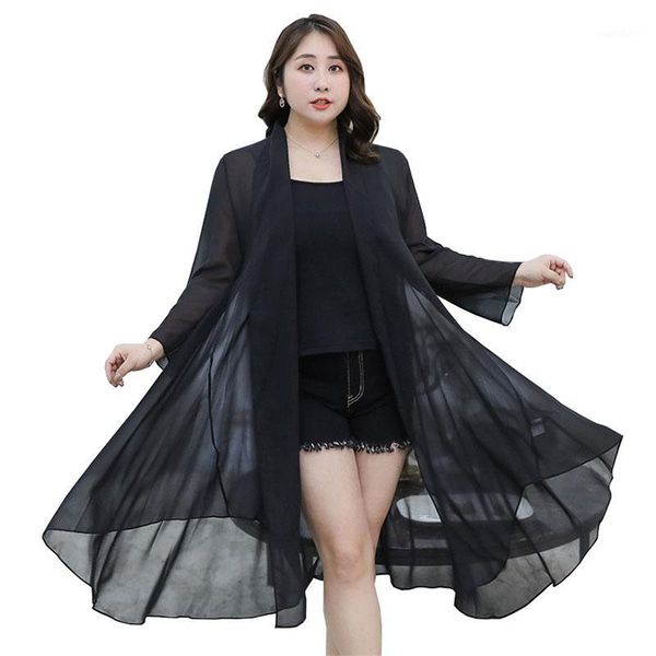 

2020 oversize summer women chiffon blouse sun protection clothing thin cloak coat female elegant shirt casual 4xl-7xl g9951, White
