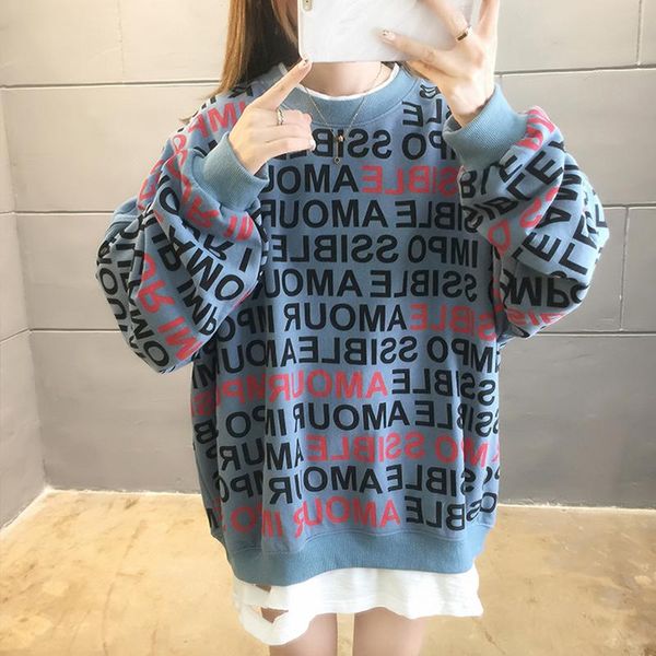 

winter korean-style women's sweatshirt women's clothing pullover 2020 new loose large sweatshirt blouse sweat shirt 9975#, Black
