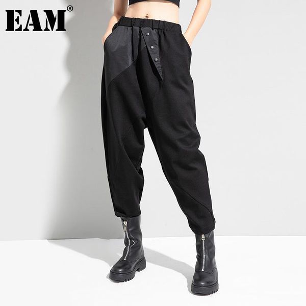 

women's pants & capris [eam] high elastic waist black buttons long harem trousers loose fit women fashion tide spring autumn 2021 1dd02, Black;white