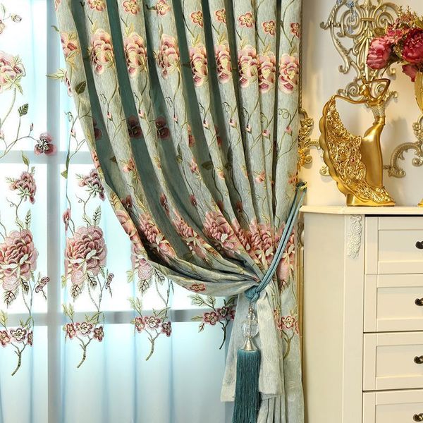 

blue l luxury villa cortina embroidery tulle curtains living room curtains window treatments luxury floral1