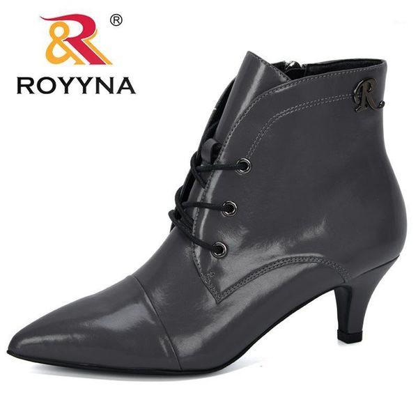 

boots royyna 2021 designer pointed toe thin heel shoes woman zipper ankle women microfiber trendy1, Black