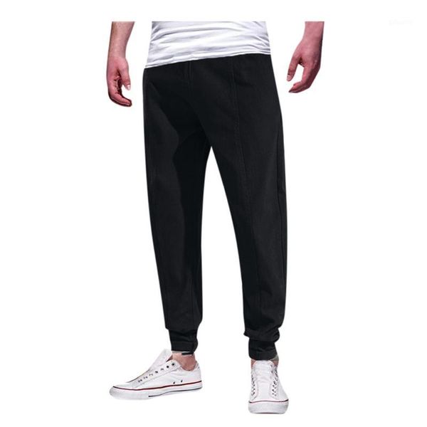 

men color patchwork casual simple fashion solid color casual trousers elastic waist fitness running trousers sports pants #12.71, Black